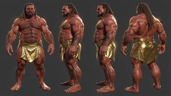 Sequel sneak preview — a colossal red-skinned figure in a gold loincloth